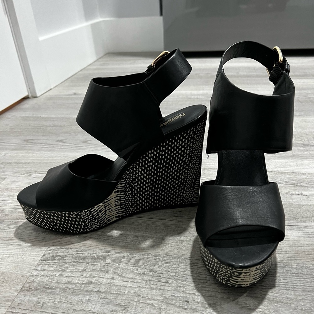 Snake Print Block Platform Wedges
